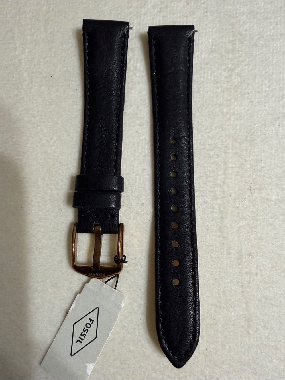Fossil Black Leather Watch Band with Rose Gold-Tone Buckle